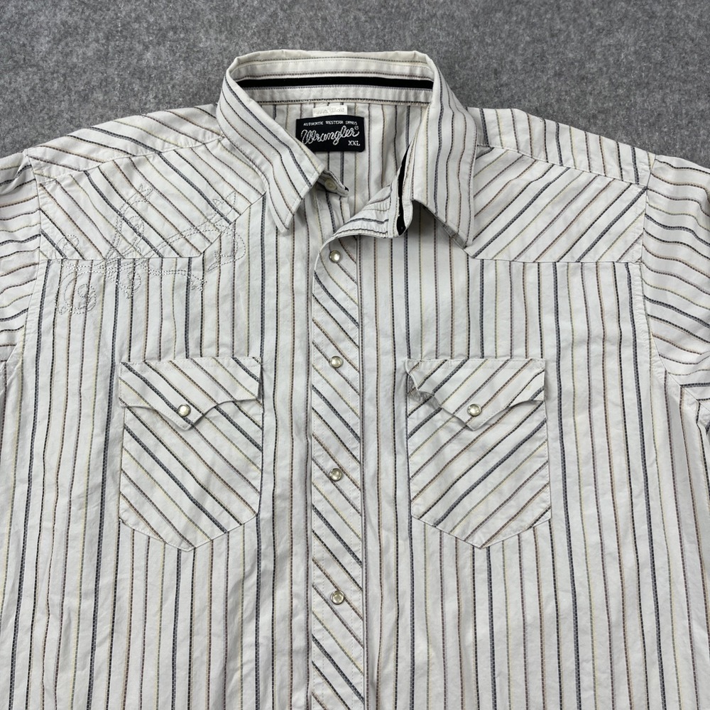 VINTAGE Wrangler Pearl Snap Embroidered Western Shirt XXL Striped Saw Pockets